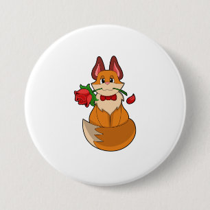 Fox with Rose Flower 7.5 Cm Round Badge