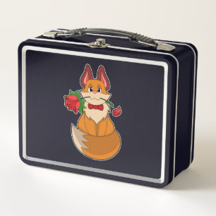 Fox with Rose Flower Metal Lunch Box