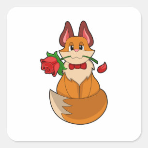 Fox with Rose Flower Square Sticker
