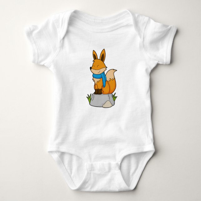 Fox with Scarf on Rock Baby Bodysuit (Front)