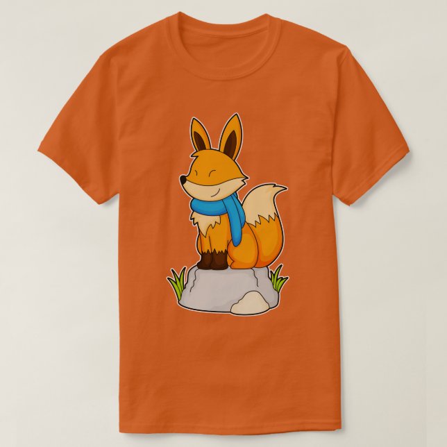 Fox with Scarf on Rock T-Shirt (Design Front)