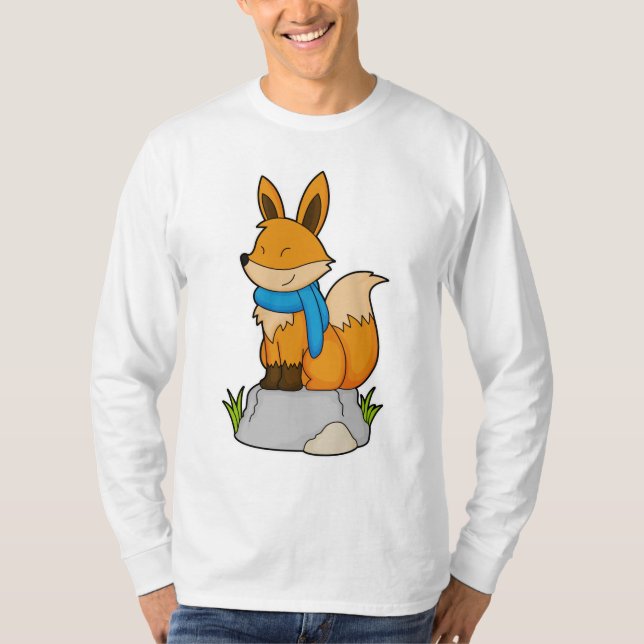 Fox with Scarf on Rock T-Shirt (Front)