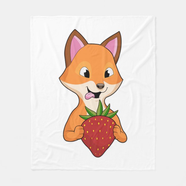 Fox with Strawberry Fleece Blanket (Front)