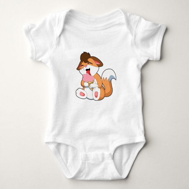 Fox with Strawberry Ice cream Baby Bodysuit (Front)
