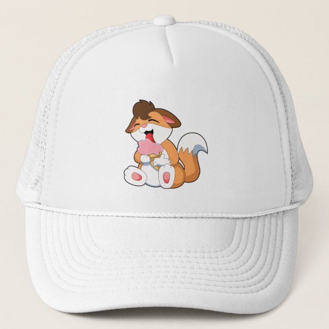 Fox with Strawberry Ice cream Trucker Hat (Front)