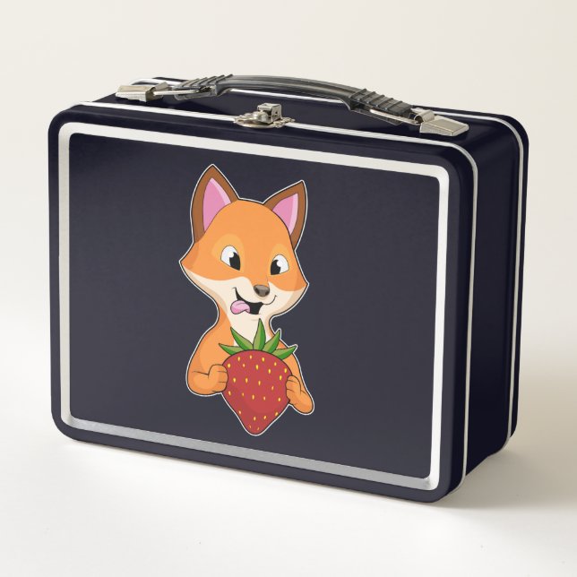 Fox with Strawberry Metal Lunch Box (Front)