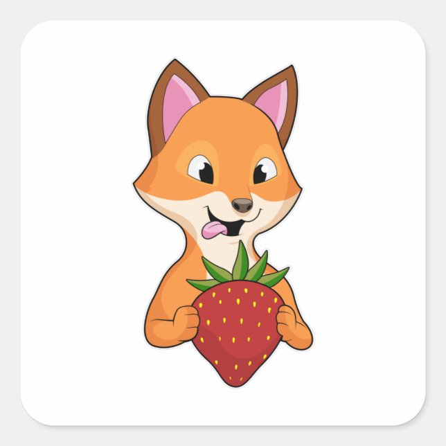 Fox with Strawberry Square Sticker (Front)