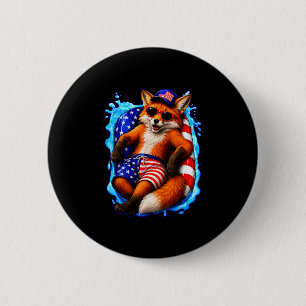 Fox with sunglasses patriotic animal summer pool 6 cm round badge