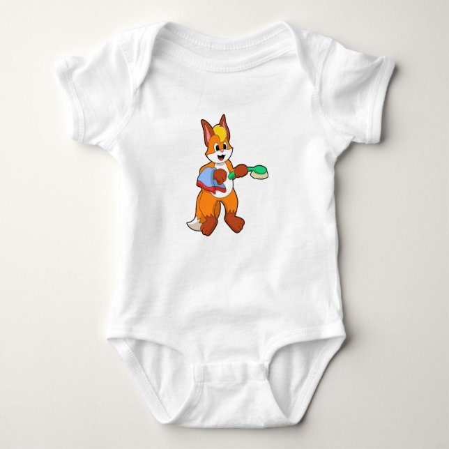 Fox with Towel & Brush Baby Bodysuit (Front)