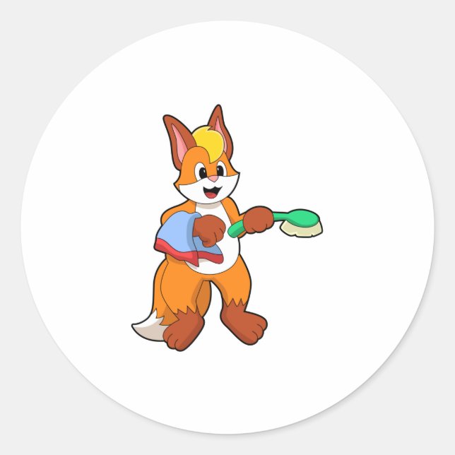 Fox with Towel & Brush Classic Round Sticker (Front)