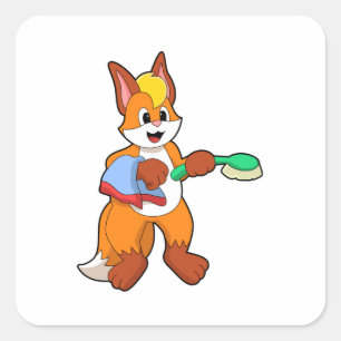 Fox with Towel & Brush Square Sticker