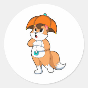 Fox with Umbrella Classic Round Sticker