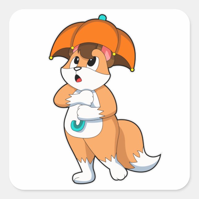 Fox with Umbrella Square Sticker (Front)