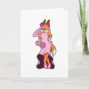 Fox with Wedding dress & Bunch of Flower Card