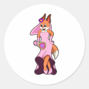 Fox with Wedding dress & Bunch of Flower Classic Round Sticker