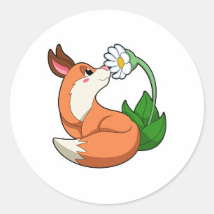 Fox with white Flower Classic Round Sticker