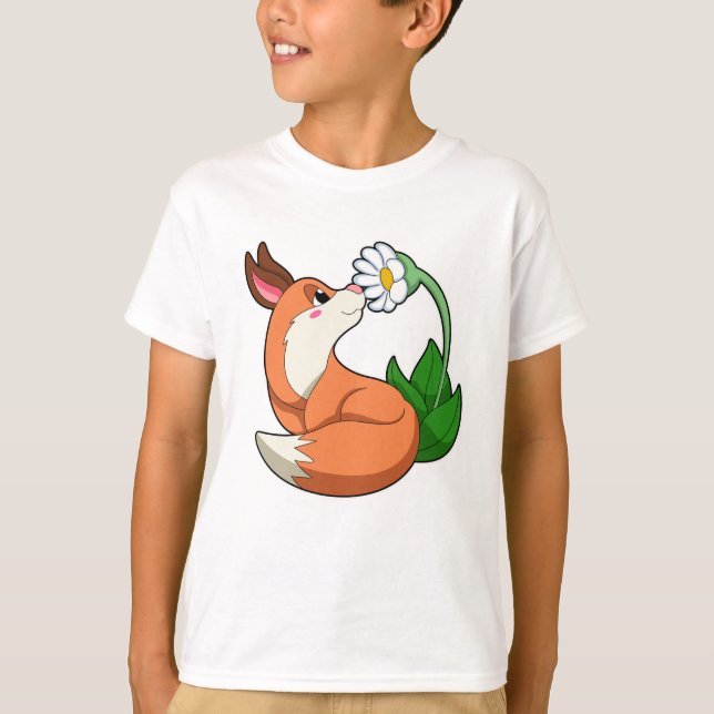 Fox with white Flower T-Shirt (Front)