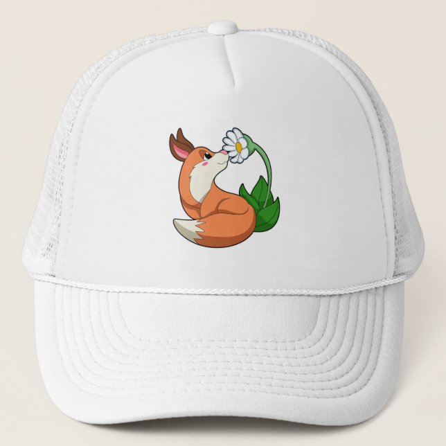 Fox with white Flower Trucker Hat (Front)