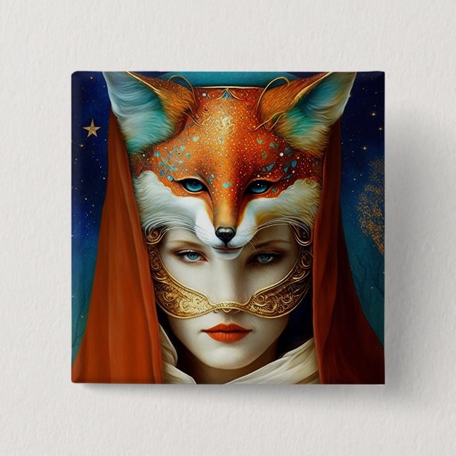 Fox Woman Surreal Fantasy Art 15 Cm Square Badge (Front)