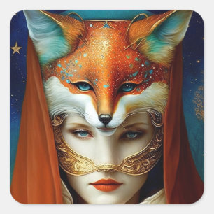 Fox Woman Surreal Fantasy Art Square Sticker