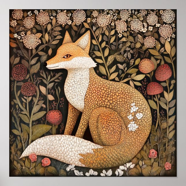 Fox Woodland Animal Art Painting Poster (Front)