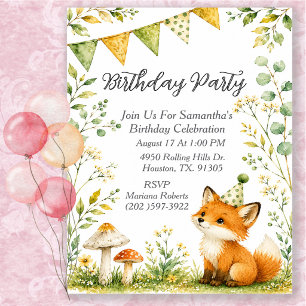 Fox Woodland Animals Birthday Party Invitation