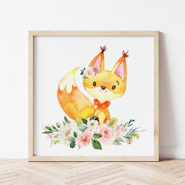 Fox, Woodland Animals, Boho, Pink Flowers Poster (Creator Uploaded)