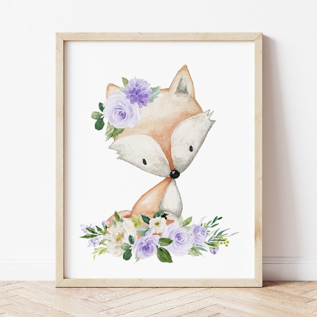 Fox, Woodland Animals, Boho, Purple Flowers Poster (Creator Uploaded)