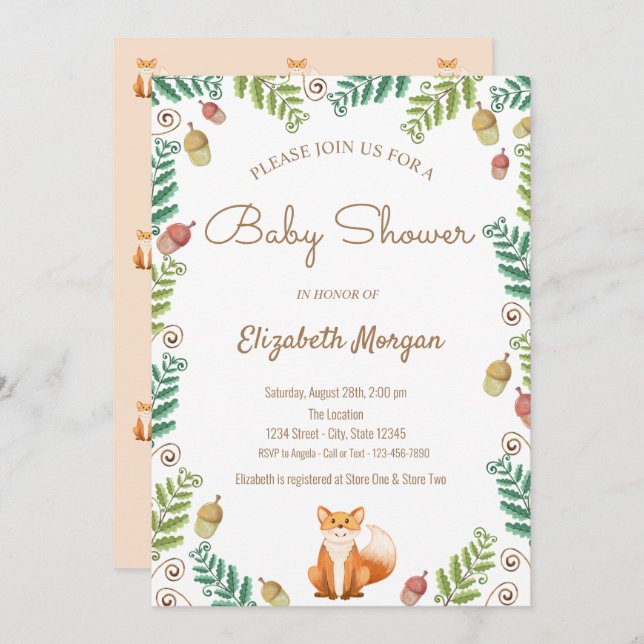 Fox, Woodland Baby Shower Invitation (Front/Back)