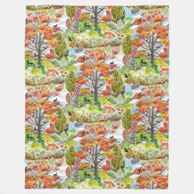 Fox Woodland Cabincore Blanket (Front)