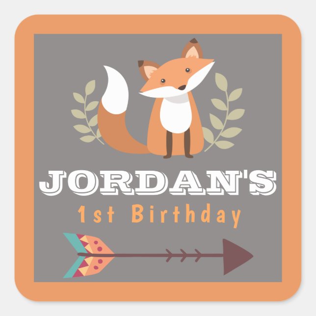 Fox Woodland Critters Forest Boho Bohemian BOYS Square Sticker (Front)