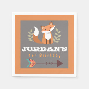 Fox Woodland Forest Critters Boho Kids Birthday Napkin