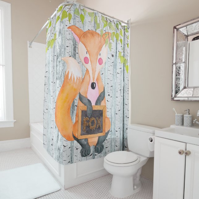 Fox- Woodland Friends - Watercolor illustration Shower Curtain (In Situ)