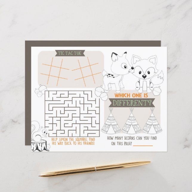 Fox Woodland Kids Placemat Activity Game Sheet (Front/Back In Situ)