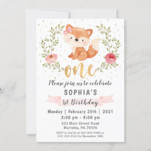 Fox Woodland Wild One Birthday Party Invitation