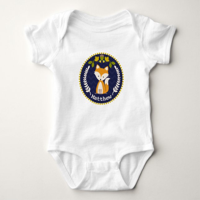 Fox Wreath Personalised Baby Boy Baby Bodysuit (Front)