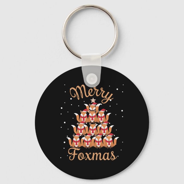 Fox Xmas Tree Foxes Christmas Tree  Key Ring (Front)