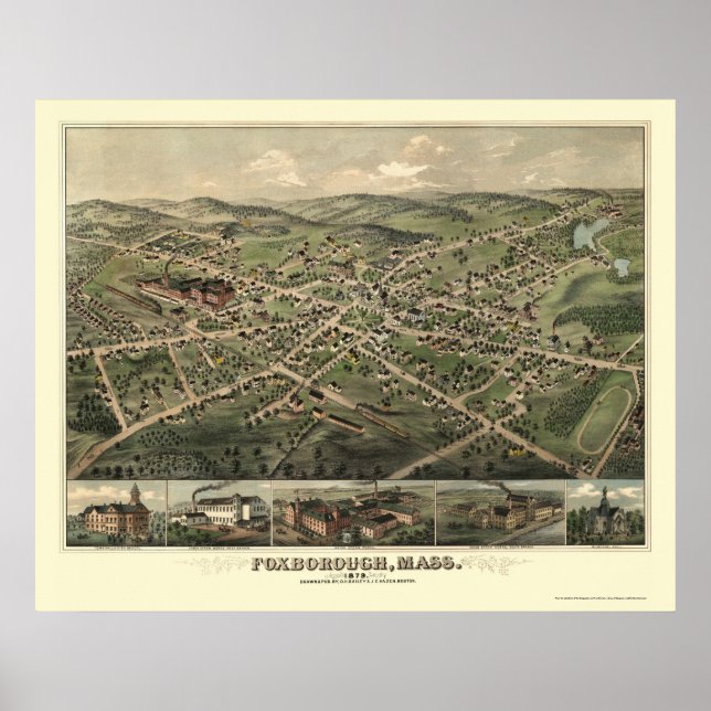 Foxborough, MA Panoramic Map - 1879 Poster (Front)