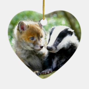 Foxcub & Badger Cute! Ceramic Tree Decoration