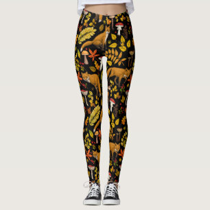 Foxes and buttercups on black leggings