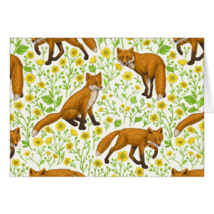 Foxes and buttercups on natural white