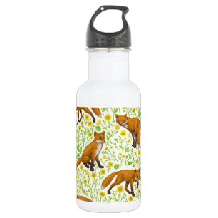 Foxes and buttercups on natural white 532 ml water bottle