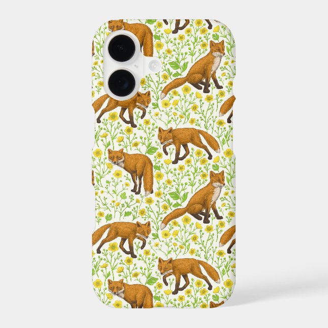 Foxes and buttercups on natural white iPhone case (Back)
