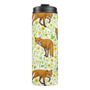 Foxes and buttercups on natural white thermal tumbler