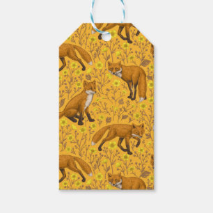 Foxes and buttercups on orange gift tags