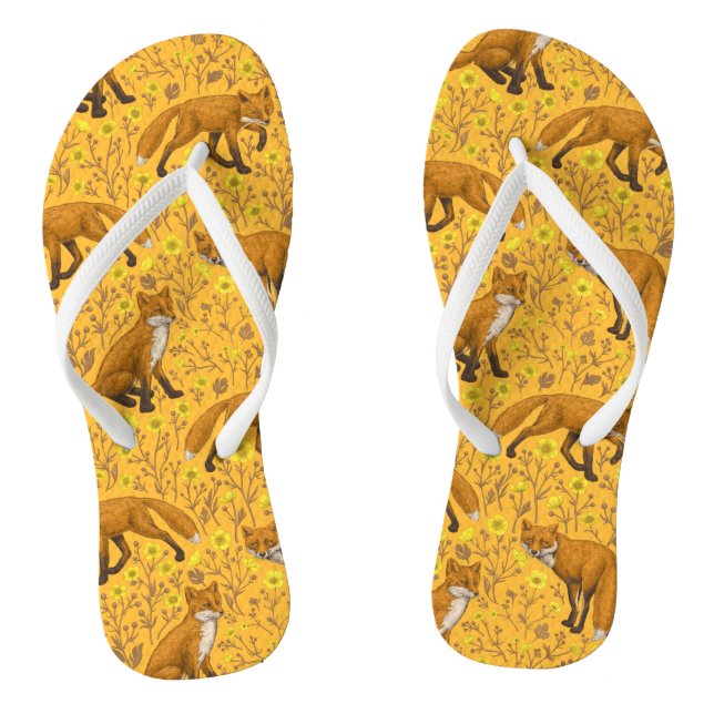 Foxes and buttercups on orange jandals (Footbed)