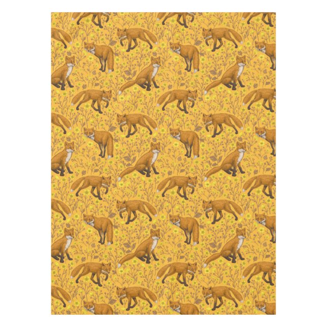 Foxes and buttercups on orange tablecloth (Front)