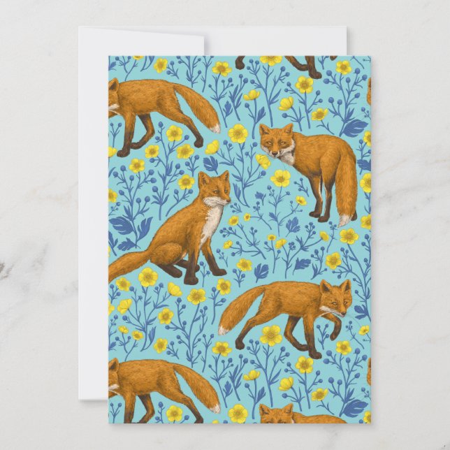 Foxes and buttercups on pool blue (Front)