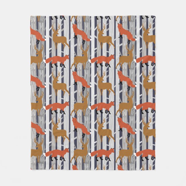Foxes and Deer Woodland Custom Fleece Blanket (Front)