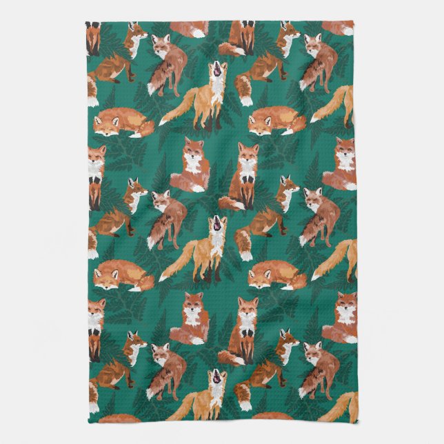 Foxes and Ferns Tea Towel (Vertical)